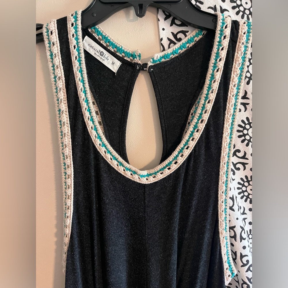 NATURAL LIFE Black Sleeveless Wide-Leg Jumpsuit with Teal Trim - Picture 6 of 6